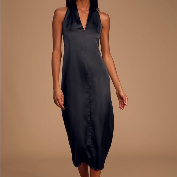 Lulu’s Camila Black Satin Twist Back Shift Dress - Picture 2 of 7